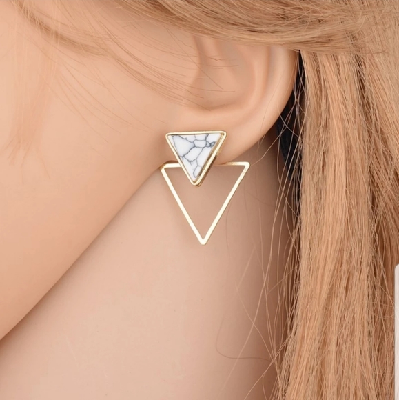 Geometric Triangle gold Marble effect Earrings - Picture 1 of 5